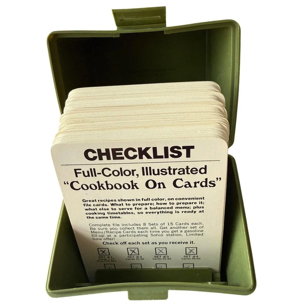 Vintage 1972 Marjon Promotions Sohio Dinner Is Served Recipe Box Green 118 Cards